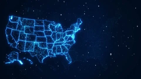 United States Cyber Data Map with Network Connections and Code 스톡 동영상 342614294