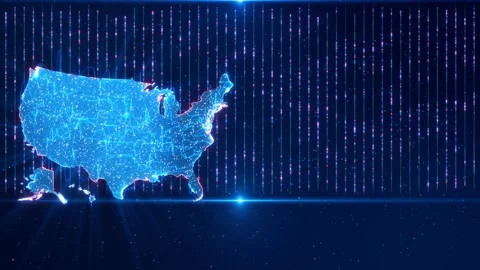 United States Data Connectivity Map with Futuristic Information Streams 스톡 동영상 342617888