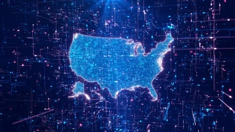 United States Data Matrix Map with Abstract Technology Frames Stock Footage 342615661