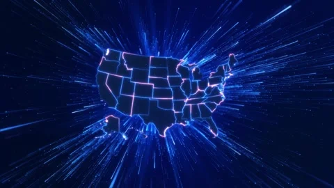 United States Digital Light Map with Futuristic Network Rays Stock Footage 342615629
