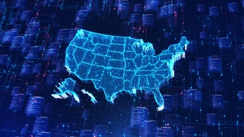 United States Digital Map with Data Scan and Network Monitoring Stock Footage 342616617