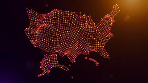 United States Digital Network Map With Connected Data Visualization Stock Illustration