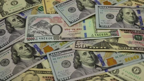 United States dollar banknotes arranged as physical paper currency Stock Footage 345742908