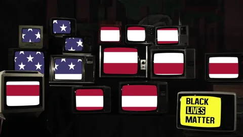 United States flag and Black Lives Matter Logo on Retro Televisions. Stock Footage 138286953