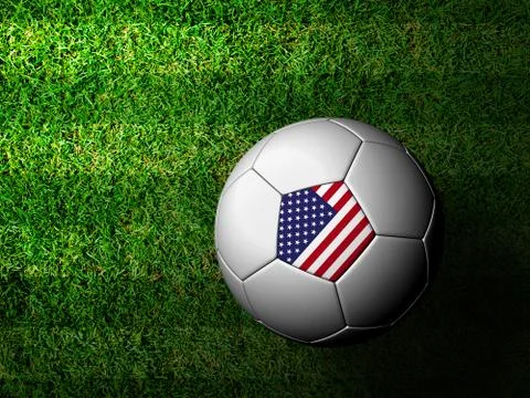 The united states  flag pattern 3d rendering of a soccer ball in green grass Stock Illustration