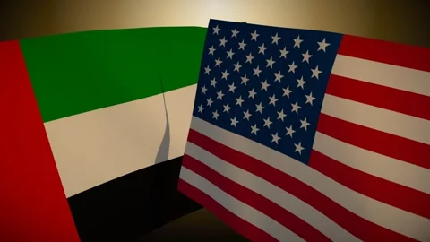 United States Flag Rippling In Front Of United Arab Emirates With Its Shadow Stock Footage 344680207