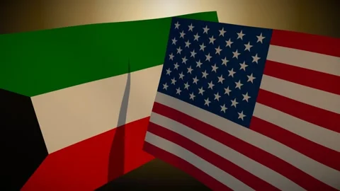 United States Flag Rippling In Front Of Kuwait With Its Shadow Sweeping The Stock Footage 344680211