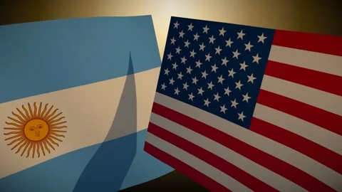 United States Flag Rippling In Front Of Argentina With Its Shadow Sweeping The Stock Footage 344680743