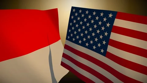 United States Flag Rippling In Front Of Indonesia With Its Shadow Sweeping The Видео 344680890