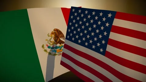 United States Flag Rippling In Front Of Mexico With Its Shadow Sweeping The Stock-Footage 344710904