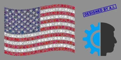 United States Flag Stylization of Android Robotics and Distress Designed by A.I Stock Illustration