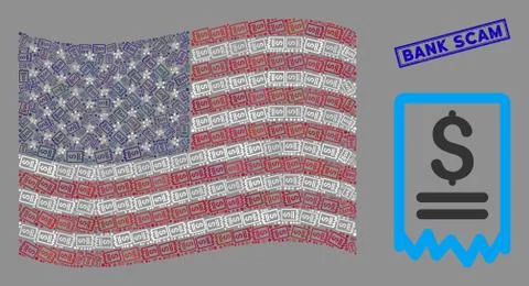 United States Flag Stylized Composition of Dollar Cheque and Distress Bank Scam Stock Illustration