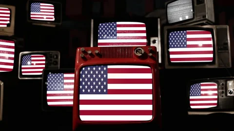 United States Flag on Vintage Television... | Stock Video | Pond5