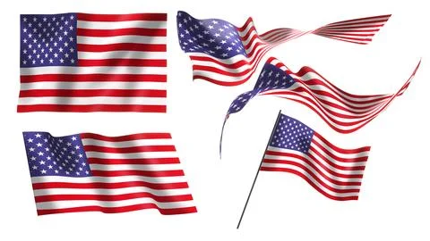 United States flags in different styles for illustration. 4th of July Unite.. Stock Photos