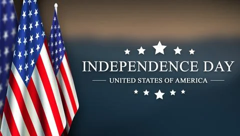 United States flags on the left with Independence Day text enclosed by two .. Stock Illustration