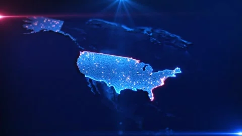 United States Global Data Network Map with Connected Location Nodes Stock Footage 342616808
