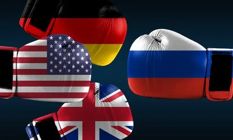 United states great britain and germany vs russia conflict confrontation crisis Stock Photos