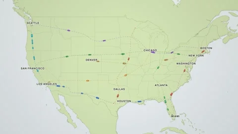 United States Interstate Highway Network Classic Road Atlas road trip map animat Stockbeeldmateriaal 339905312