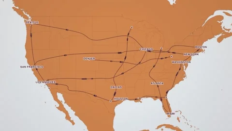 United States Interstate Highway Network Terracotta Travel road trip map animati Stock Footage 339905346