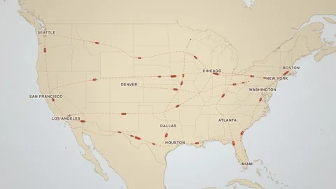 United States Interstate Highway Network Topographic road trip map animation Stockbeeldmateriaal 339905388