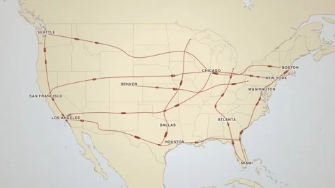 United States Interstate Highway Network Vintage Antique road trip map animation Stock-Footage 339905390