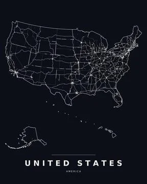 United States Map 50 State Borders Highways Insets Dark Mode Vector 스톡 일러스트