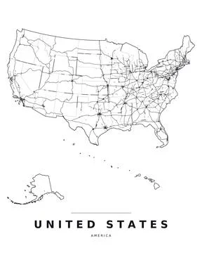 United States Map 50 State Borders Highways Insets Black White Vector 스톡 일러스트