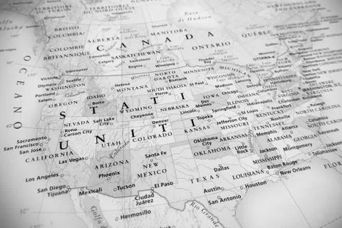 United States map, black and white effect. Stock Photos