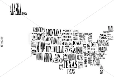 United states map with country name Stock Illustration