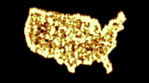 United States map with fire effect on plain black background Ilustração Stock