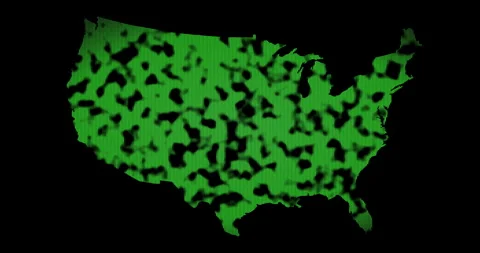 United States map with green points and clouds passing. Loop Stock Footage 314818634