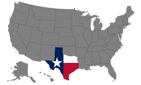 United States Map Highlighting Texas State with Flag Stock-Illustration