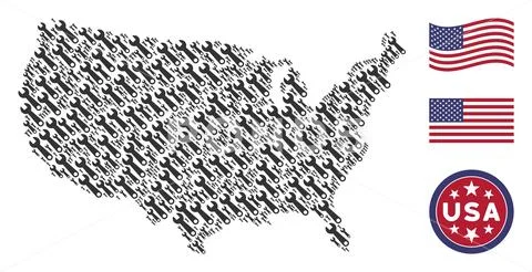 United States Map Mosaic of Wrench Stock Illustration