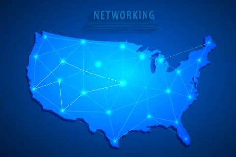 United States map on network connection, blue USA map, vector Stock Illustration
