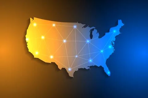 United States map on network connection, blue USA map, vector Ilustración de archivo