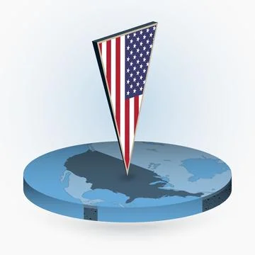 United States map in round isometric style with triangular 3D flag of USA Stock Illustration