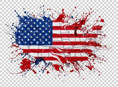 United states map with state borders flag splash art glossy liquid paint on.. Stock Illustration