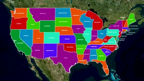 United States Map with State Names Zoom Motion Graphics Animation 4K Stock Footage 332886621