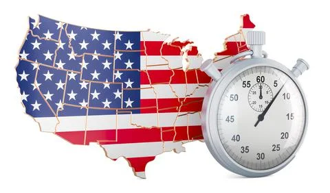 The United States map with stopwatch, 3D rendering Stock Illustration