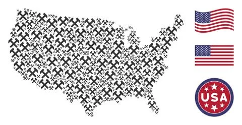 United States Map Stylization of Hammers Ilustración de archivo