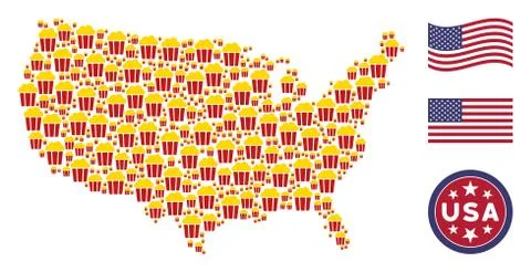 United States Map Stylized Composition of Popcorn Bucket Illustrazione stock