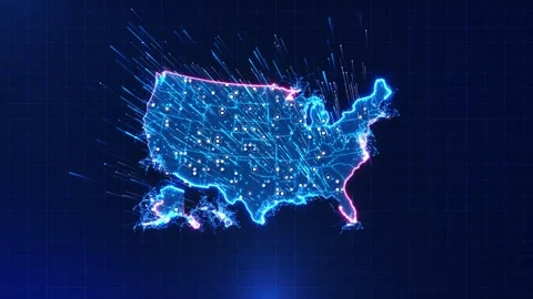 United States Nationwide Data Network with Digital Connectivity Nodes Stock Footage 342617095