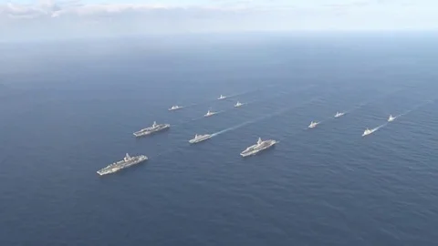 United States Navy Aircraft Carriers in Formation  Stock Footage