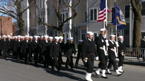 United States Navy Marching in Parade 2019 Boston Stock Footage