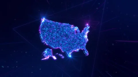 United States Neon Data Map with Nationwide Digital Connectivity Stock Footage 342617118
