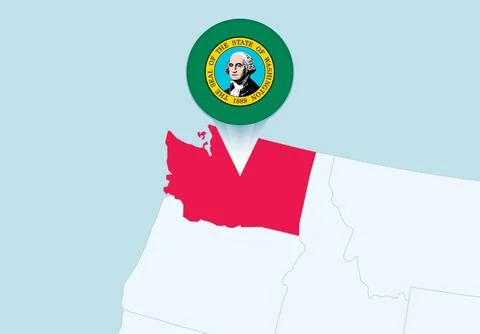 United States with selected Washington map and Washington flag icon. Stock Illustration