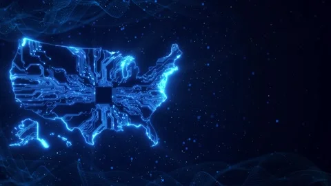 United States Semiconductor Network Map with Central Chip Stock Footage 342615547