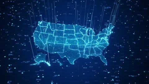 United States Technology Map with Data Signals and Digital Analysis Stock Footage 342614679