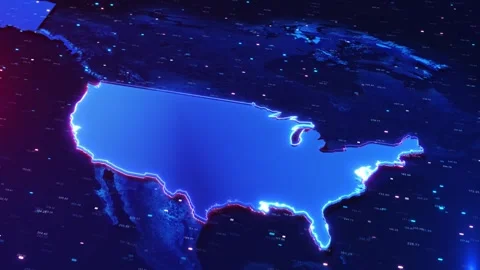 United States Technology Map with Geographic Data and Digital Intelligence Stock Footage 342616954