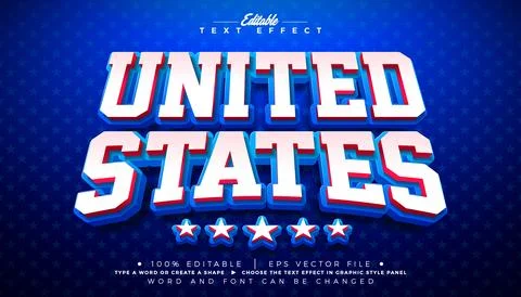 United States Text Effect Design Editable Vector Graphic Style with America.. 스톡 일러스트